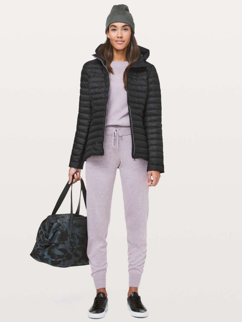 Lululemon Pack It Down Again Jacket Black Camo Packable Hooded Puffer Size 8